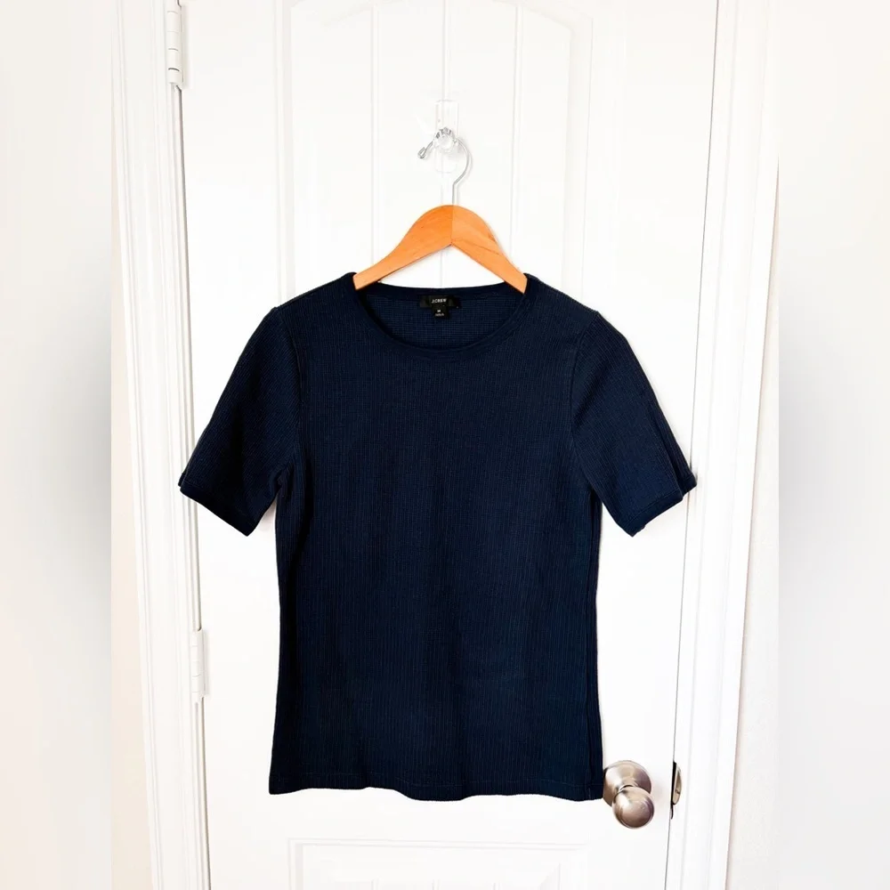 J.Crew Navy Waffle Knit Top Short Sleeve Size Medium